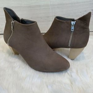 LOEFFLER RANDALL Nubuck Zip Ankle Boots Wood Heel